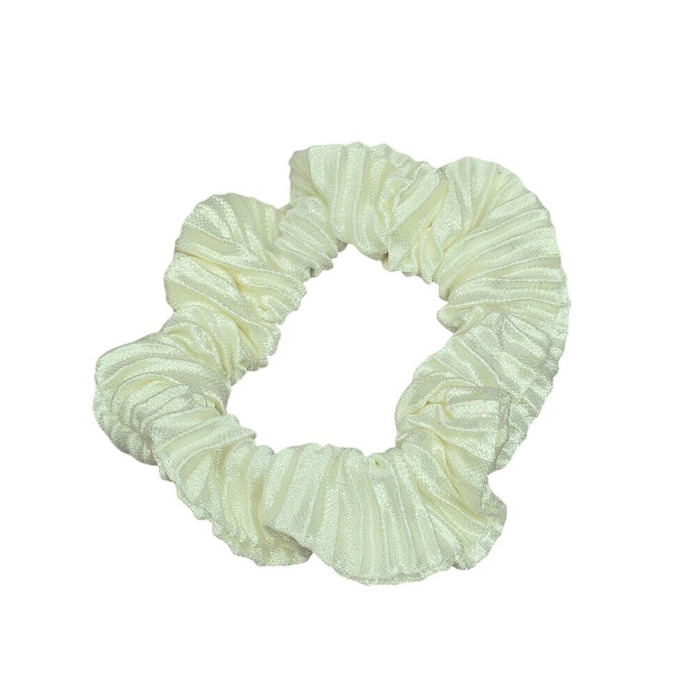 White Ivory Pleat Scrunch‎ Hair Tie Elastic Accessories Scrunchie Handmade SB3